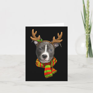 Carte Bleu Nez Pitbull Reindeer de Noël Animaux Amoureux