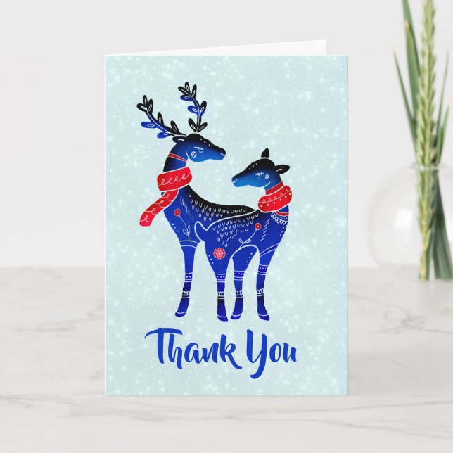 Carte Bleu Nordic Reindeer Pair Merci (Devant)