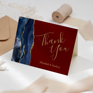 Carte Bleu Nuit Or Agate Bordeaux Mariage Remerciement