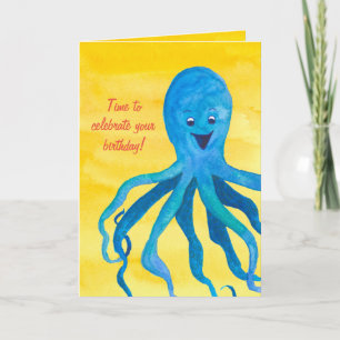 Carte Bleu Octopus Joyeux anniversaire