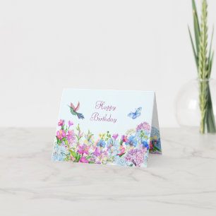 Carte Bleu pourpre Aquarelle Fleur fleur fleur heureux a