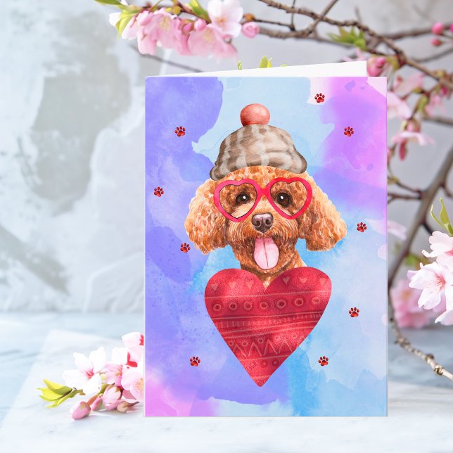 Carte Bleu pourpre Poodle Saint Valentin Chien cadeau (Créateur téléchargé)