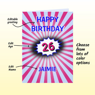 Carte Bleu rose anniversaire nom personnalisé et âge rét