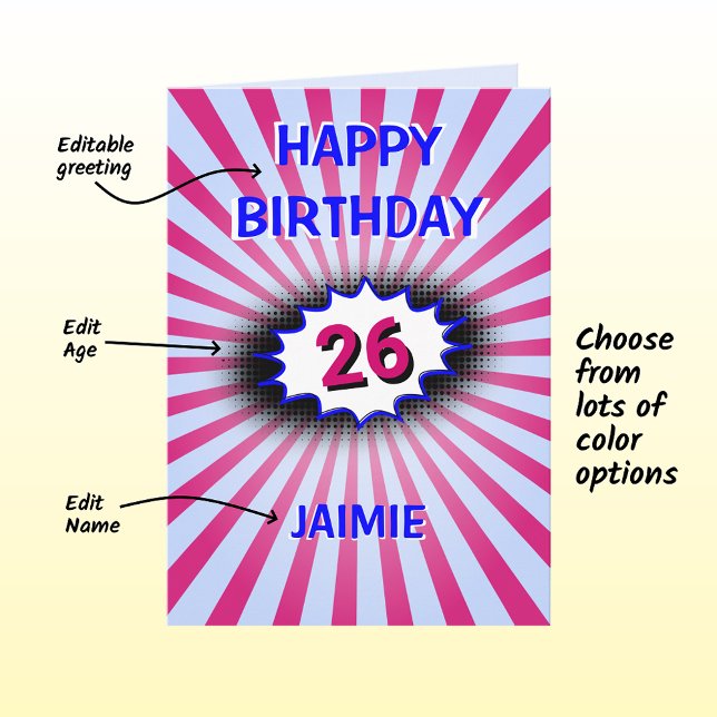 Carte Bleu rose anniversaire nom personnalisé et âge rét (Créateur téléchargé)