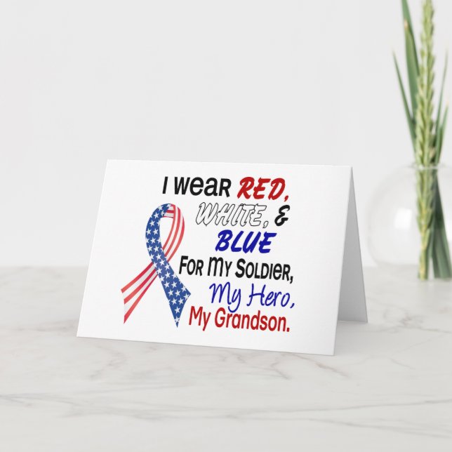 Carte Bleu Rouge Blanc Pour Mon Petit-Fils (Devant)