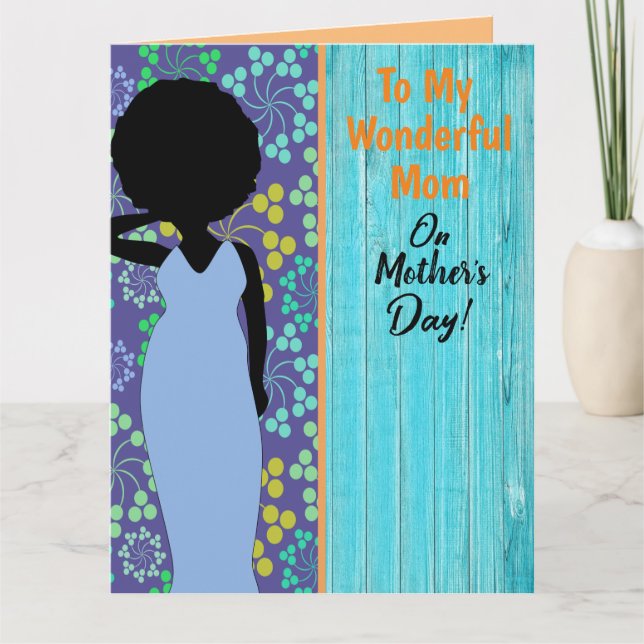 Carte Bleu Rustique Floral Afro-Américaine Fête des Mère (Devant)