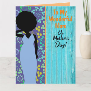 Carte Bleu Rustique Floral Fête des mères afro-américain