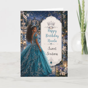 Carte Bleu sarcelle Douce 16 Princesse Jardin
