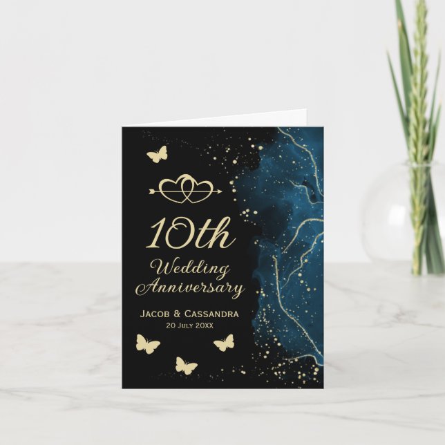 Carte Bleu Splash Gold Parties scintillant papillons Ann (Devant)