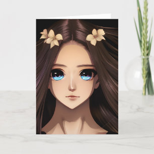 Carte Bleu teint Brunette Anime Fille Anniversaire