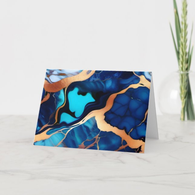 Carte Bleu tendance en or faux marbre (Devant)