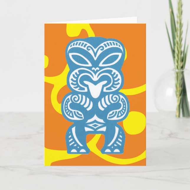 Carte Bleu Tiki Bonne chance Figure Symbole de bienvenue (Devant)