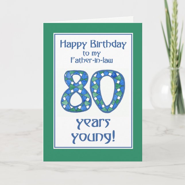 Carte Bleu, Vert, Blanc 80e anniversaire pour beau-père (Devant)