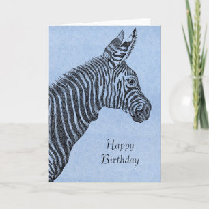 Carte Bleu Zèbre Anniversaire