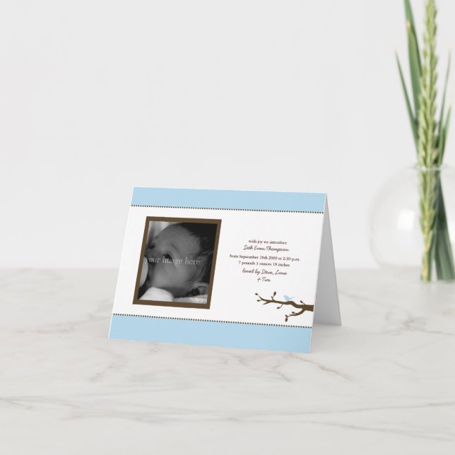 Carte bleue de faire-part de bébé d'oiseau (Devant)