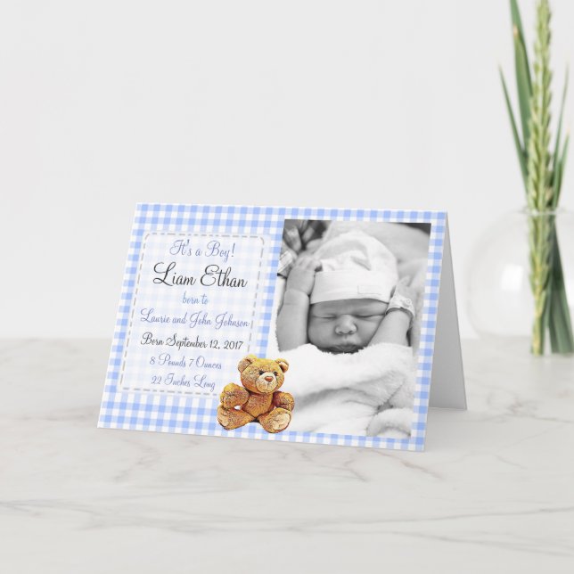 Carte bleue de faire-part de naissance d'ours de (Devant)