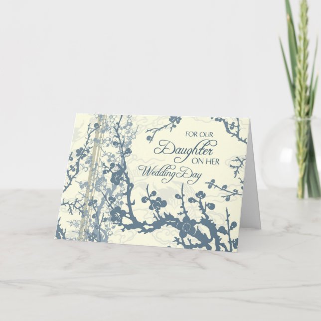 Carte bleue de félicitations de mariage de fille (Devant)