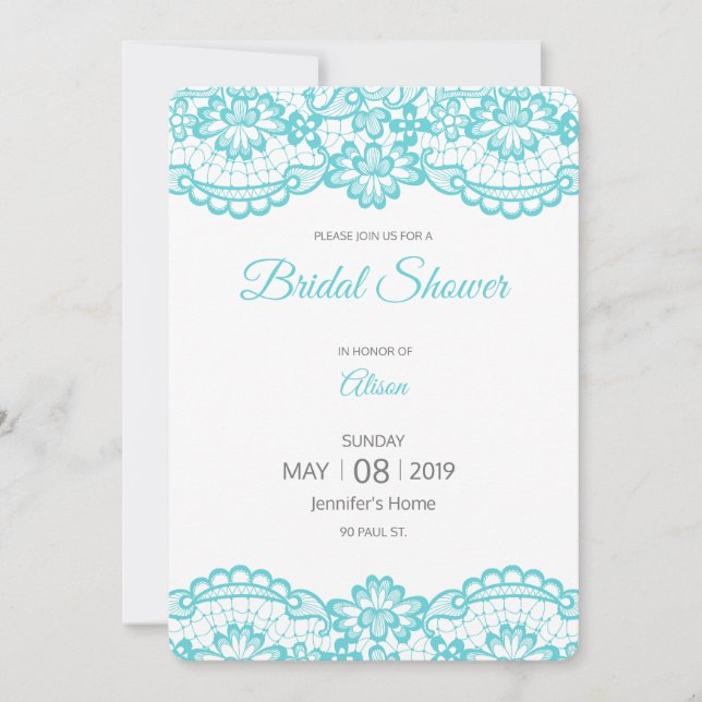Carte bleue de Fête de la mariée de dentelle (Devant)