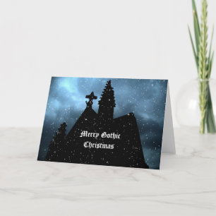 Carte bleue de Joyeux Noël gothique pour votre