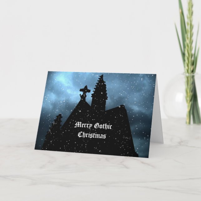 Carte bleue de Joyeux Noël gothique pour votre (Devant)