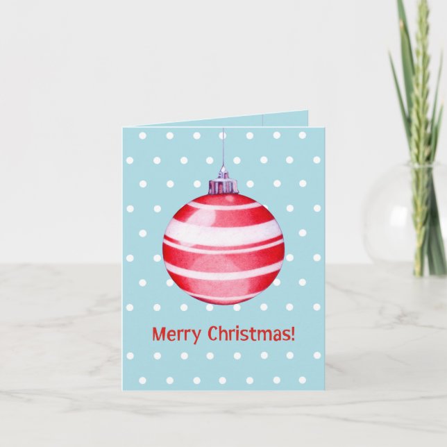 Carte bleue de l'ornement de Noël rouge (Devant)