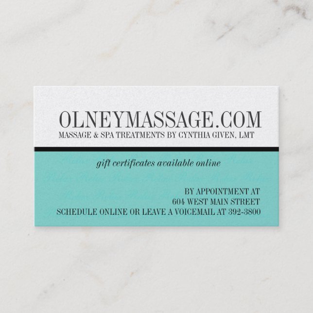 carte bleue de massage et de contact de spa (Devant)