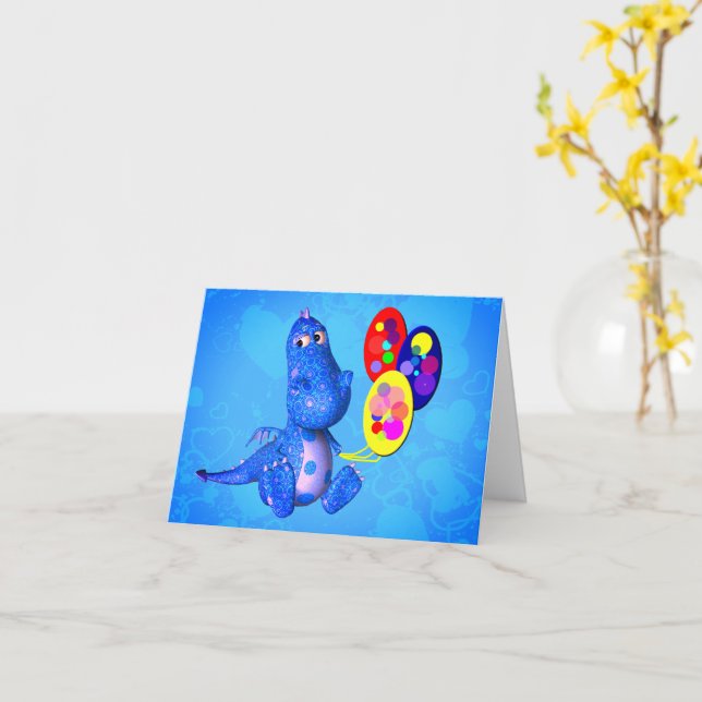 Carte Bleue Dragon Et Ballons Nota Vierge (Fleur jaune)