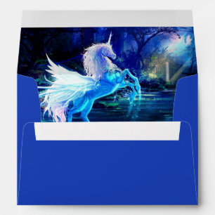 Carte bleue Enveloppe Pegasus Unicorn à l'intérieu