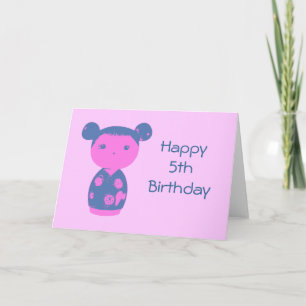 Carte bleue rose Kokeshi