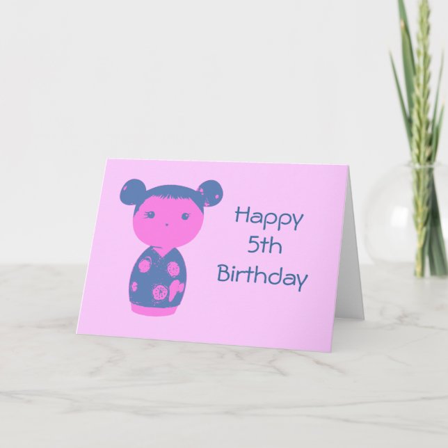 Carte bleue rose Kokeshi (Devant)