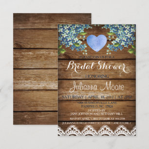 Carte bleue rustique de Fête de la mariée