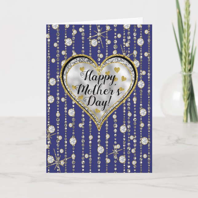 Carte Bling Blue avec diamants en cascade! (Devant)