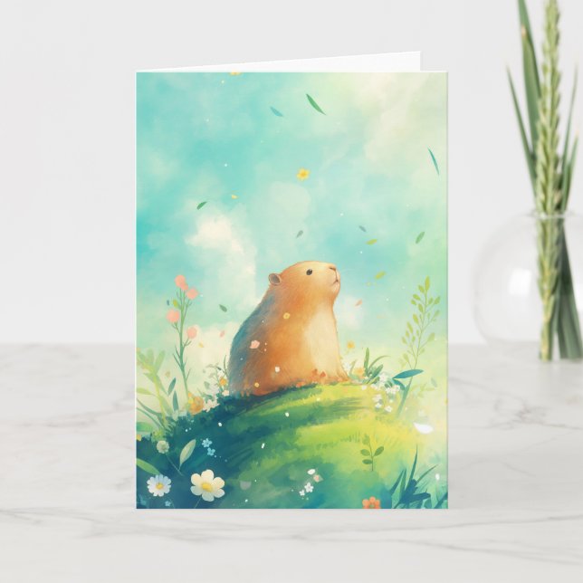 Carte Bliss en haut avec Capybara et Fleurs (Devant)