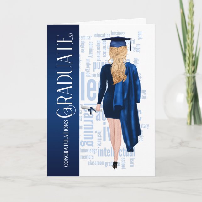Carte Blonde Hair Blue Casquette et Gown Female Graduate (Devant)