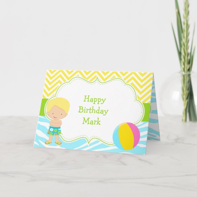 Carte Blonde Hair Boy Pool Party Bash Party (Devant)