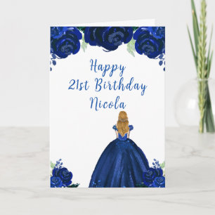 Carte Blonde Hair Princess Navy Floral Birthday Party