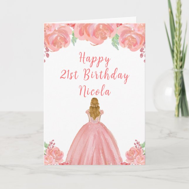 Carte Blonde Hair Princess Pink Floral fête d'anniversai (Devant)
