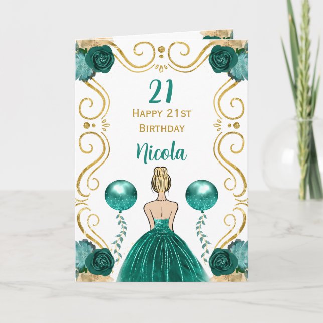 Carte Blonde Princess Turquoise Joyeux anniversaire (Devant)