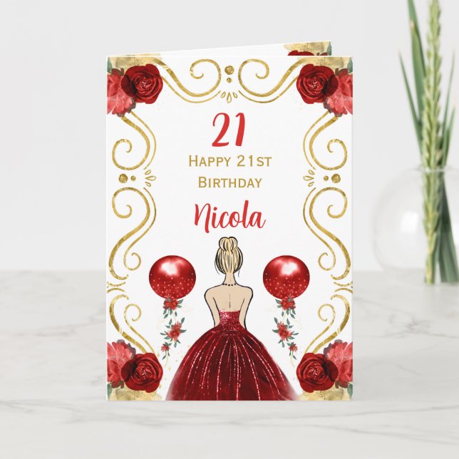 Carte Blonde Princesse Red Joyeux anniversaire (Devant)
