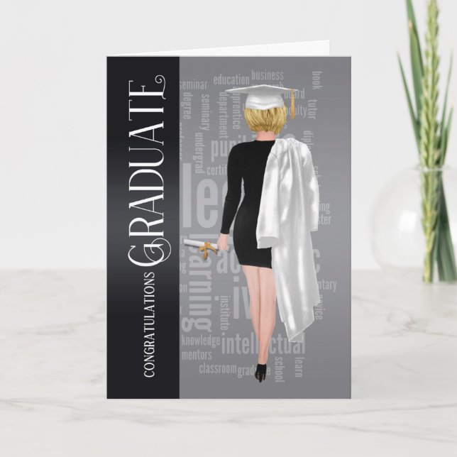 Carte Blonde White Casquette et Gown Female Graduate Car (Devant)
