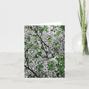 CARTE "BLOSOMES DU PRINTEMPS SUR L'ARBRE (BLANC/VERT)