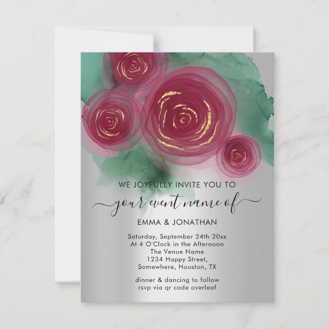Carte Blossom en style avec Rose de code QR Floral Budge (Devant)