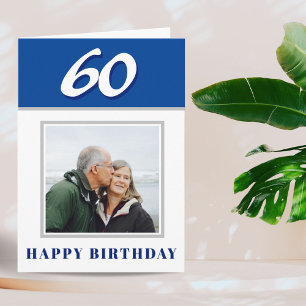 Carte Blue 60th Birthday Photo personnalisée