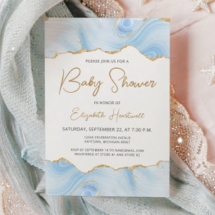 Carte Blue Agate Gold Parties scintillant Boy Baby showe