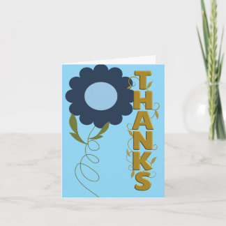 Carte Blue and Gold With Navy Flower Thank You Card