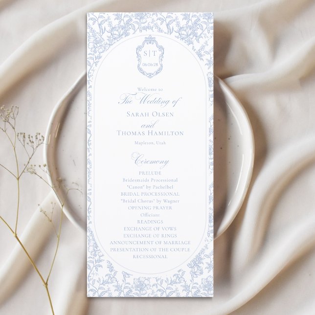 Carte Blue and White Floral Chinoiserie Wedding Program (Créateur téléchargé)