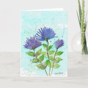 Carte Blue Asters, Floral Watercolor Art Card