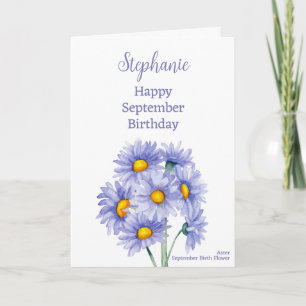 Carte Blue Asters Septembre Anniversaire Mois de naissan