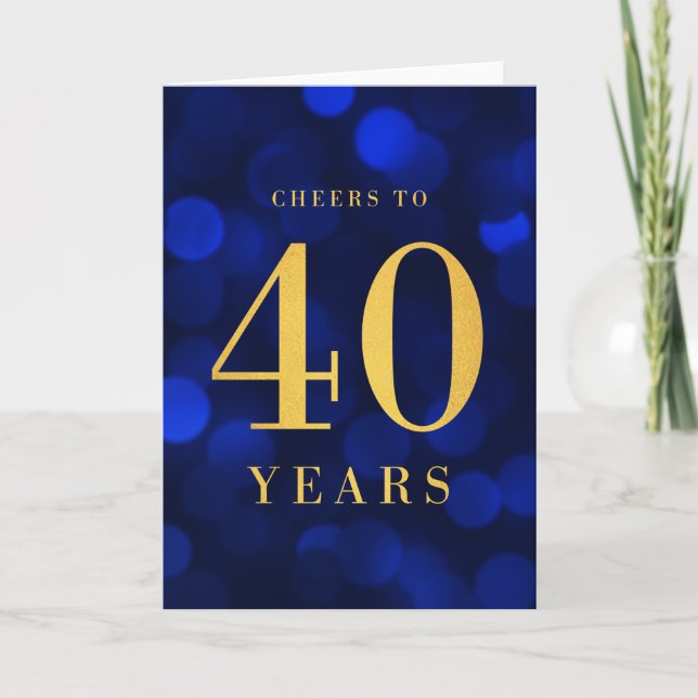 Carte Blue Bokeh Gold salue à 40 ans anniversaire (Devant)
