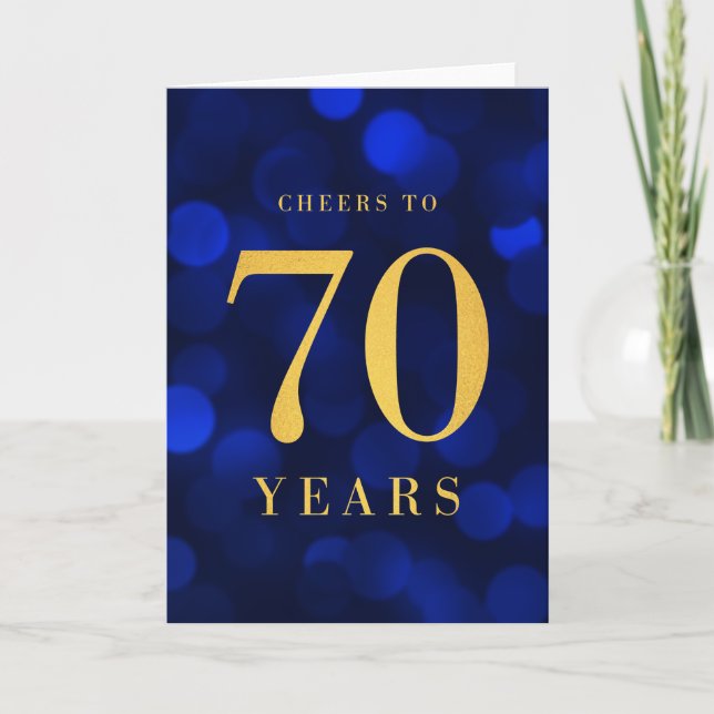 Carte Blue Bokeh Gold salue à 70 ans anniversaire (Devant)